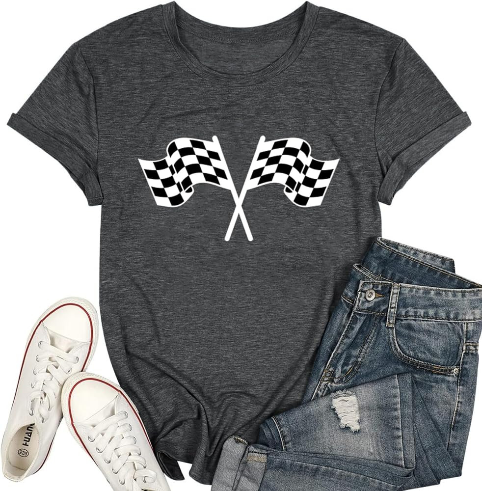 Start Your Engines Shirt for Women Racing Car Checkered Graphic Tees | Amazon (US)
