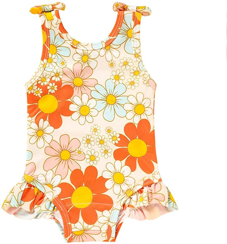 Baby Girl Floral Swimsuit One Piece Swimwear Ruffled Bathing Suit | Amazon (US)