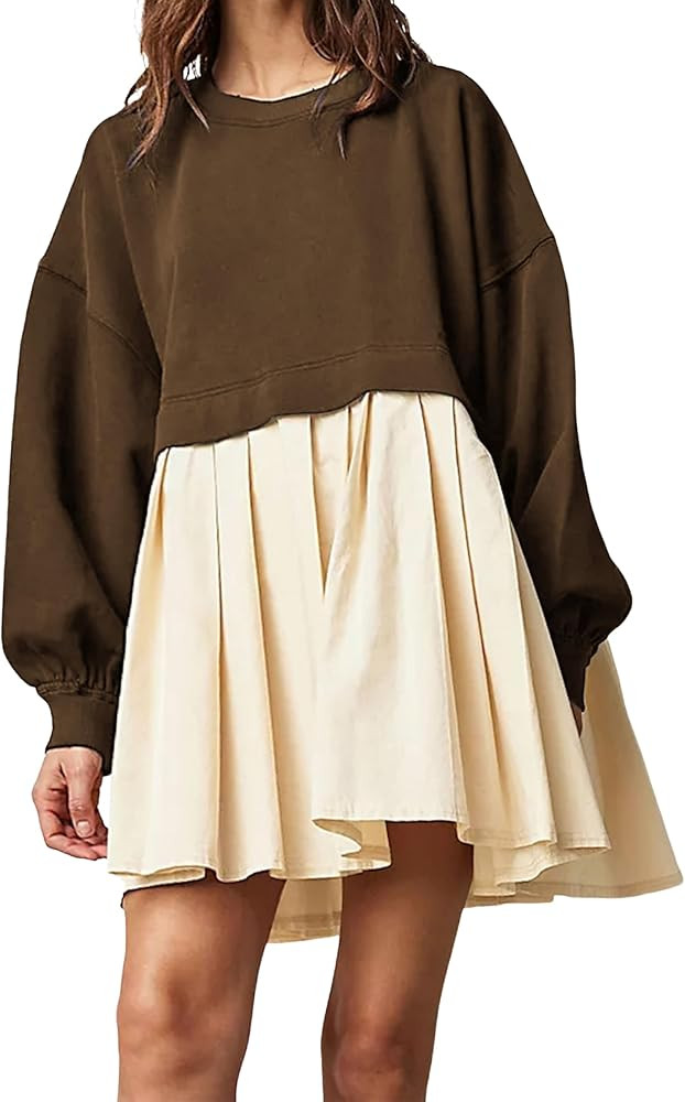 Qiaomai Womens Casual Oversized Sweatshirt Dress Crewneck Long Sleeve Loose Pullover Tops Mini Dr... | Amazon (US)