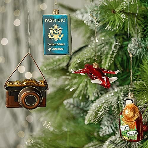WBHome Christmas Glass Ornaments, Hand Crafted US Passport, Camera, Luggage and Airplane Travel O... | Amazon (US)