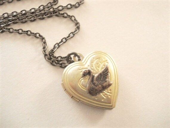 Swan Locket Necklace Heart Locket Necklace Brass Heart | Etsy | Etsy (US)