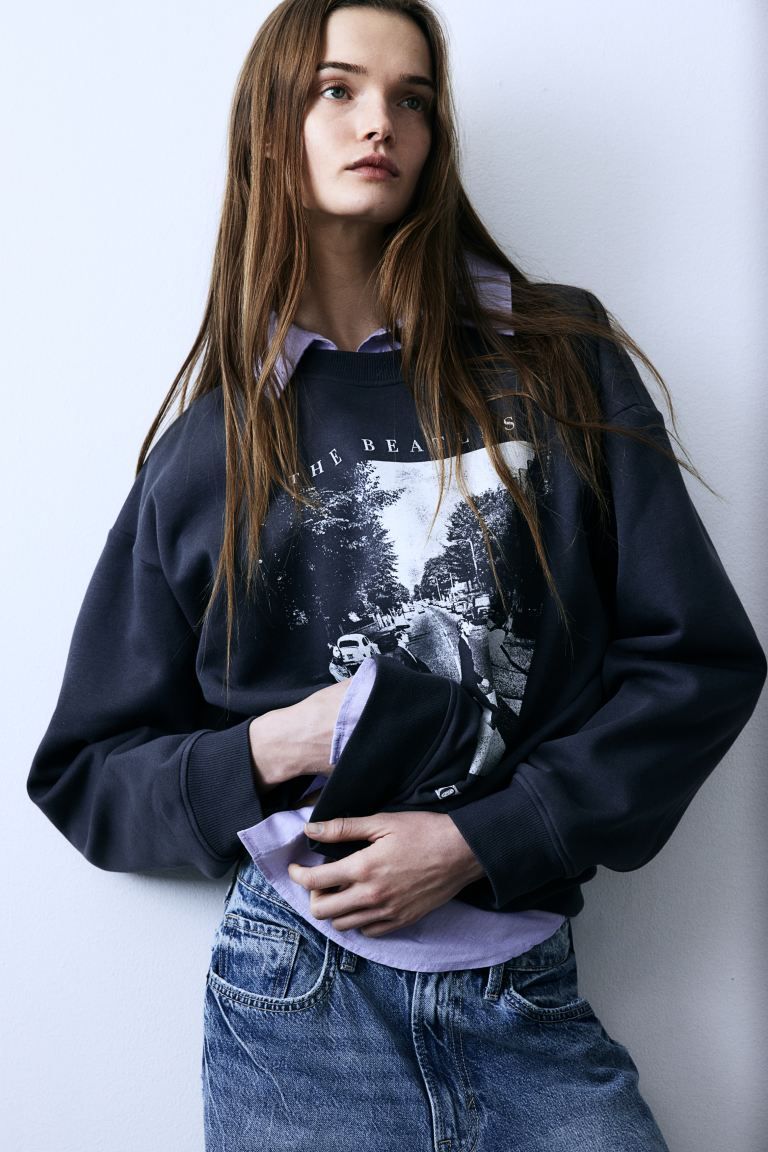 Sweatshirt with Motif - Dark gray/The Beatles - Ladies | H&M US | H&M (US + CA)