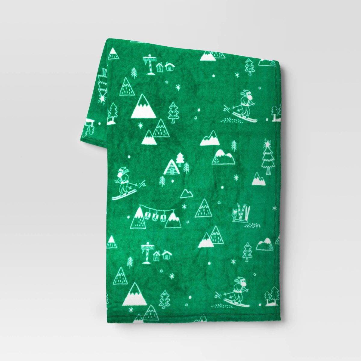 Winter Ski Scene Plush Knit Throw Blanket Green/White - Wondershop™ | Target