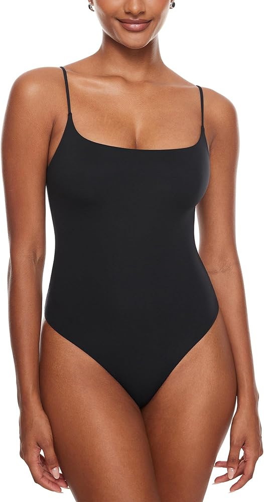 INLYRIC Women's Inbarely Sexy Square Neck Bodysuit Camisole Backless Sleeveless Spaghetti Strap T... | Amazon (US)