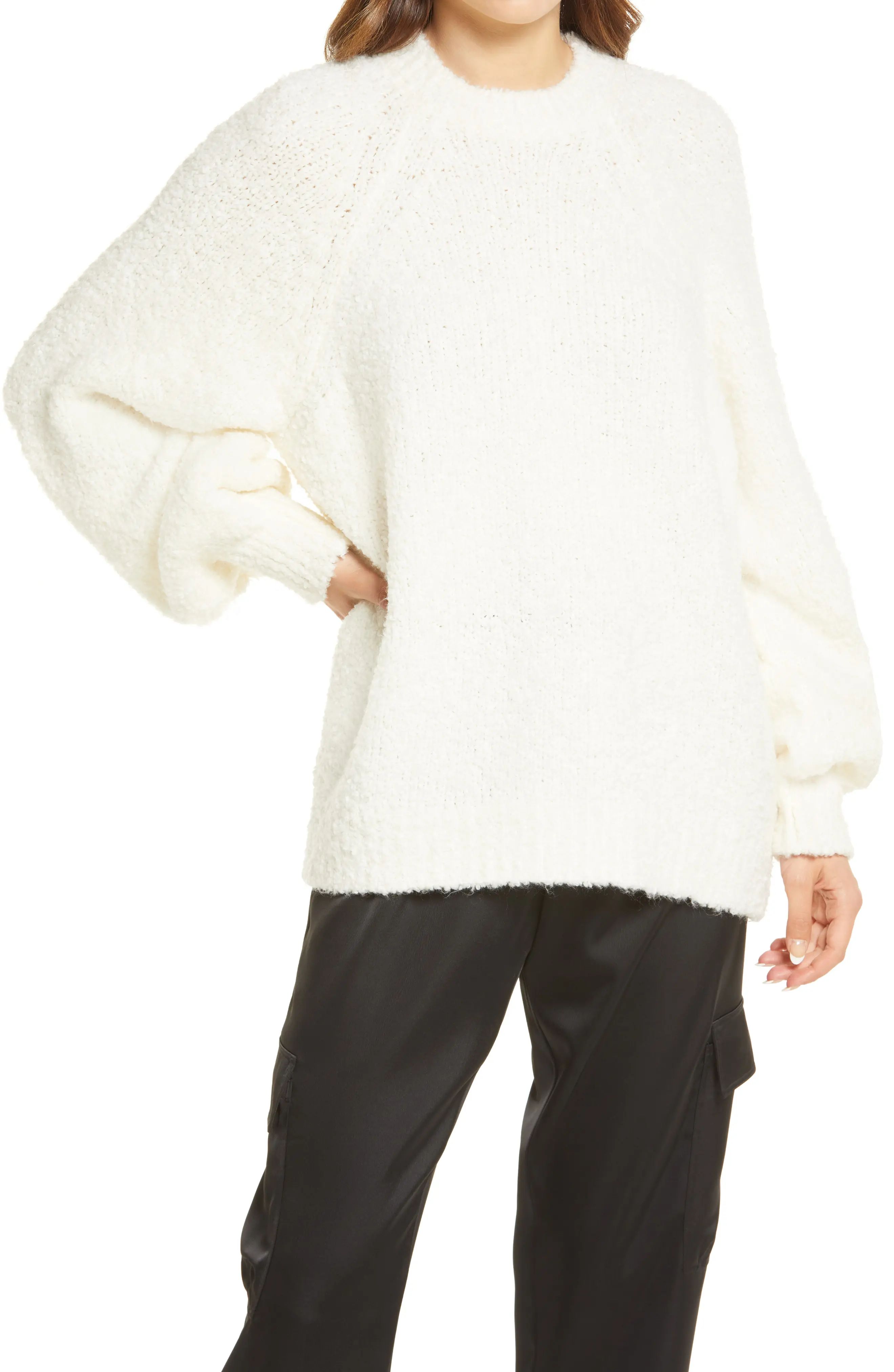 Women's Topshop Balllon Sleeve Boucle Sweater, Size Medium - White | Nordstrom