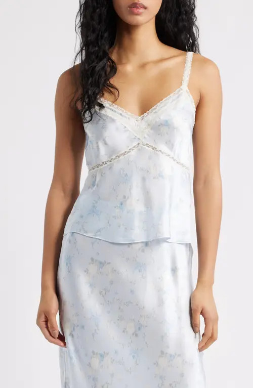 LoveShackFancy Lirena Lace Accent Floral Camisole in Snowdrop Blue at Nordstrom, Size Small | Nordstrom