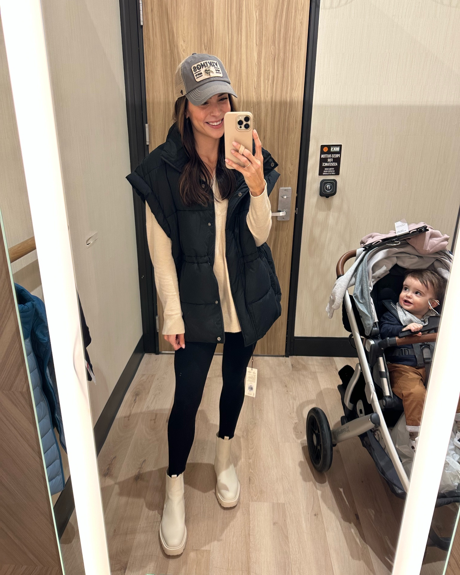 Oversized puffer vest (Calia): true to size (S/M) 
Tunic sweater: true to size (S) 
Leggings: TTS (S long) 5’7” 
Boots: TTS 

#LTKSeasonal #LTKFind #LTKunder100