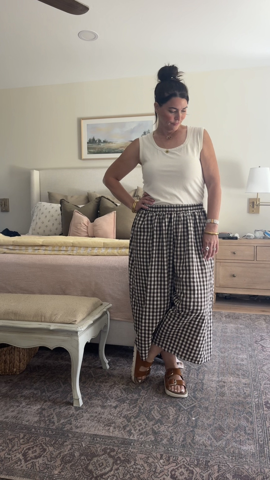 Stylish summer look with a gingham skirt and comfy sandals. Perfect for a day out! 🌸👗🌞

#LTKmomlife #LTKgrwm #LTKootd
