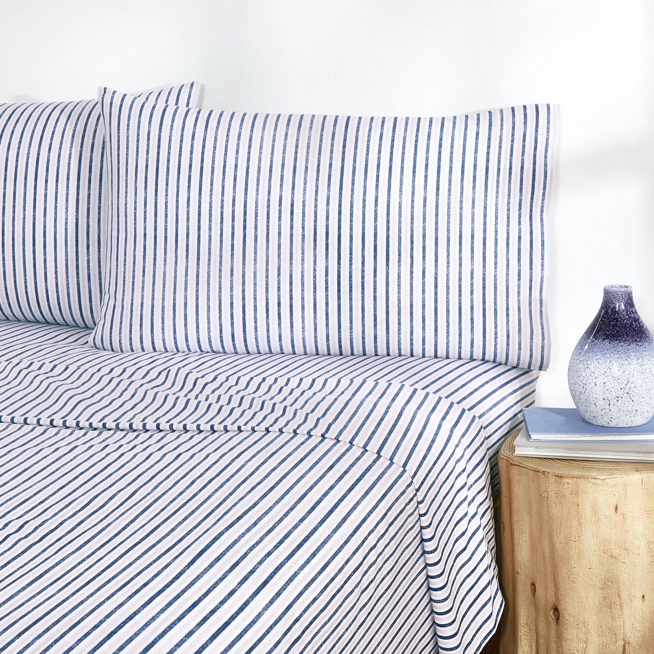 Gap Home Textured Stripe Percale Easy Care Sheet Set, Deep Pocket, Full, Blue/Grey, 4-Pieces - Wa... | Walmart (US)