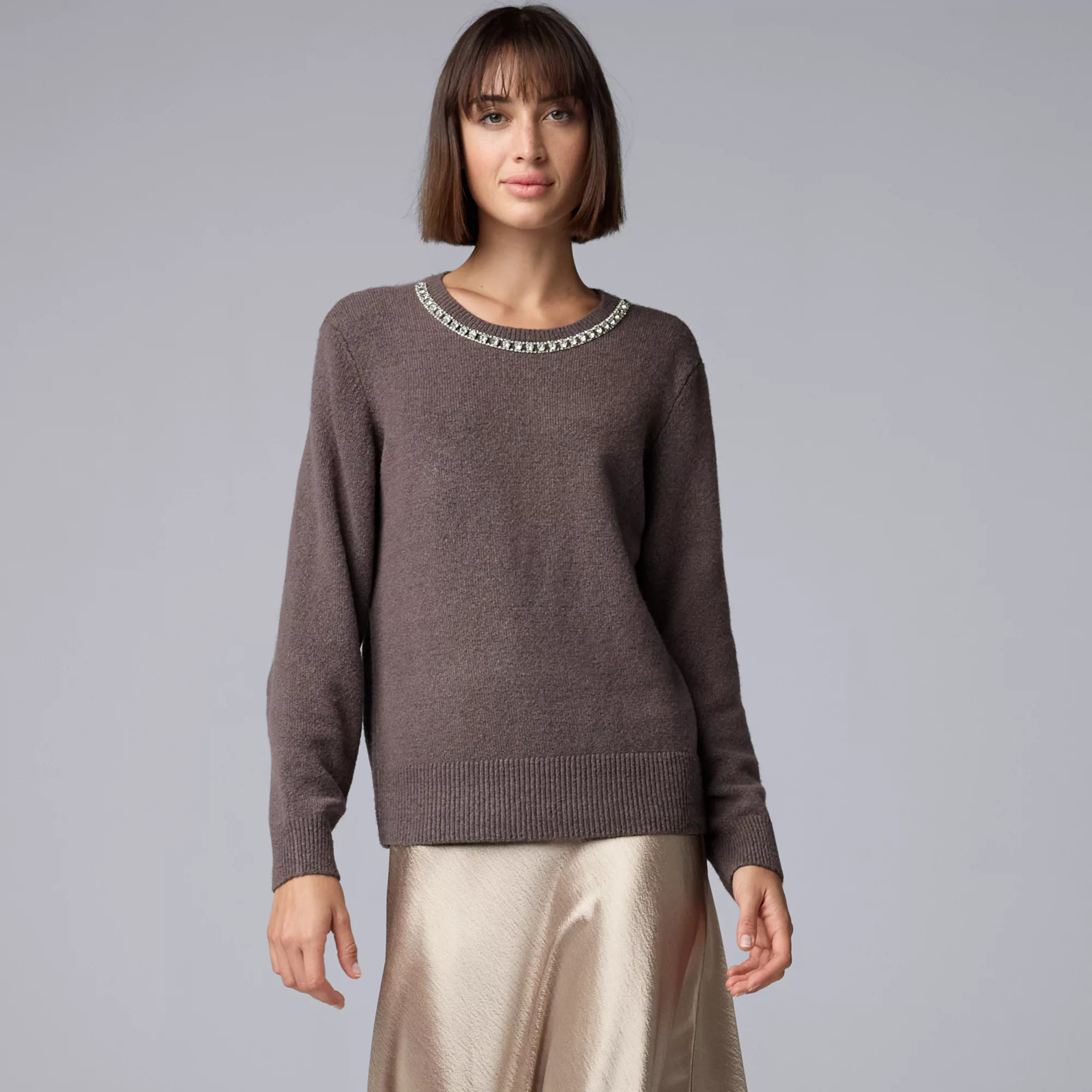 Women's Simply Vera Vera Wang Necklace Embellished Sweater | Kohl's
