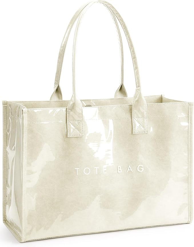 Amazon.com: KALIDI PVC Tote Bag Women’s Kraft Paper Work Handbags Purses with Top Handle,Beige ... | Amazon (US)
