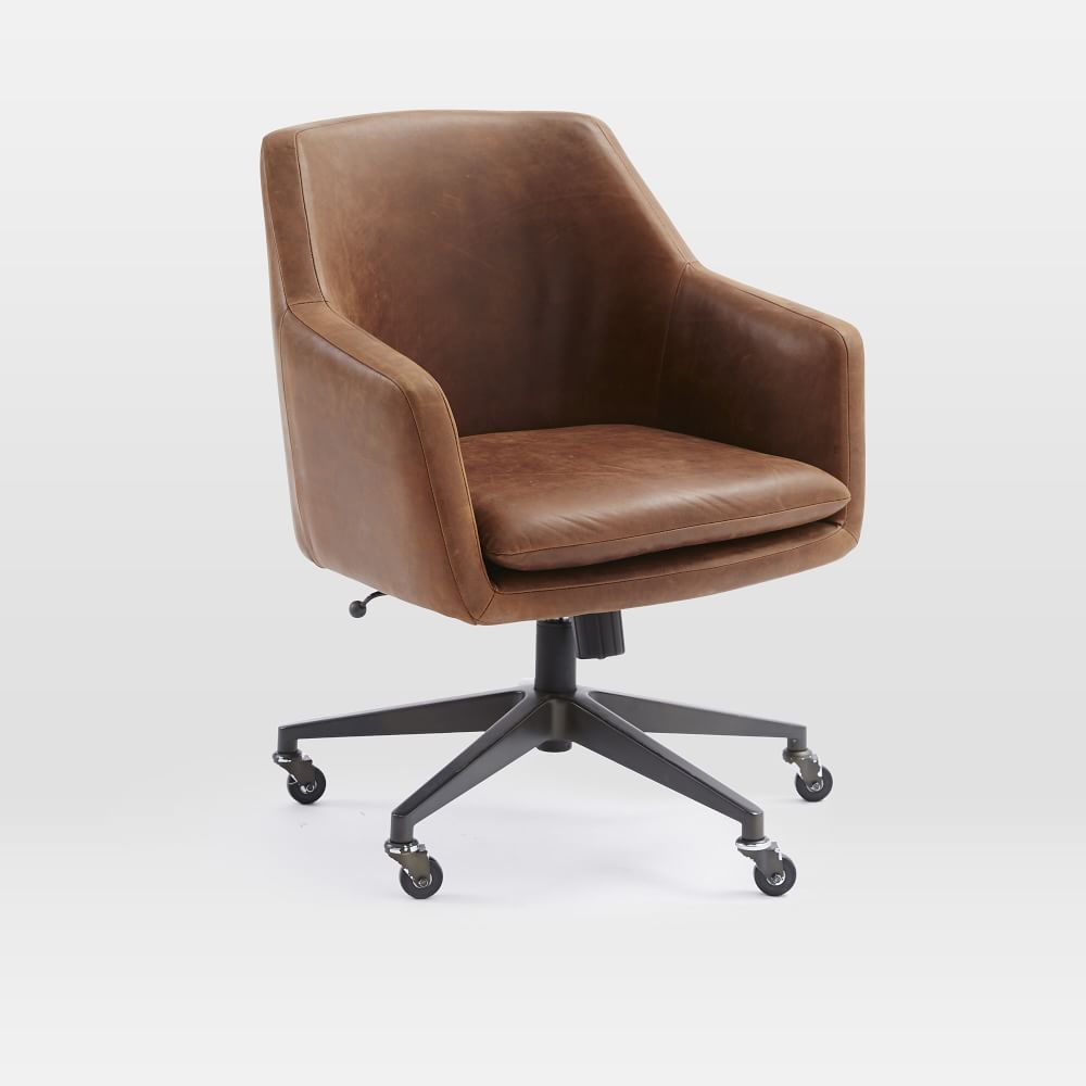 Helvetica Office Chair, Vegan Leather, Snow, Dark Bronze | West Elm (US)