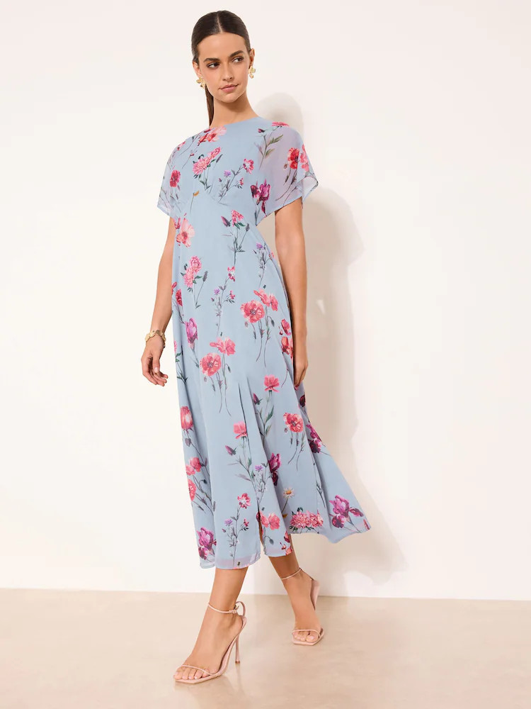 Lipsy Blue Floral Woven Midi Dress | Next US