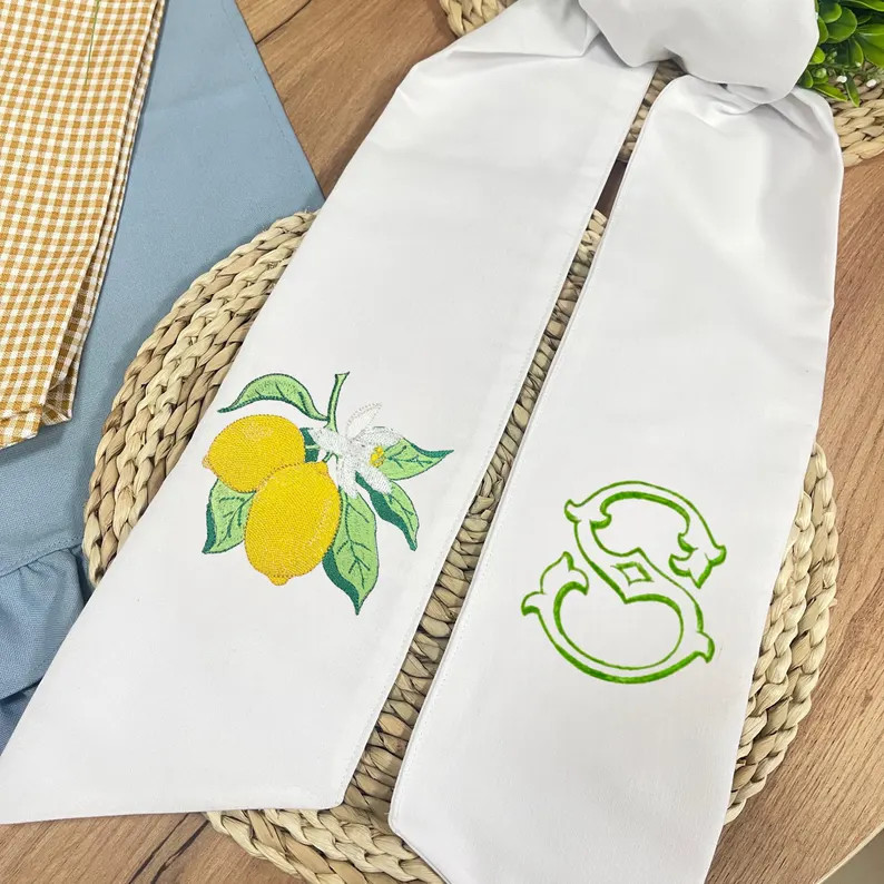 Lemon Embroidered Wreath Sash | Personalized Monogram Sash | Summer Wreath Ribbon - Etsy | Etsy (US)