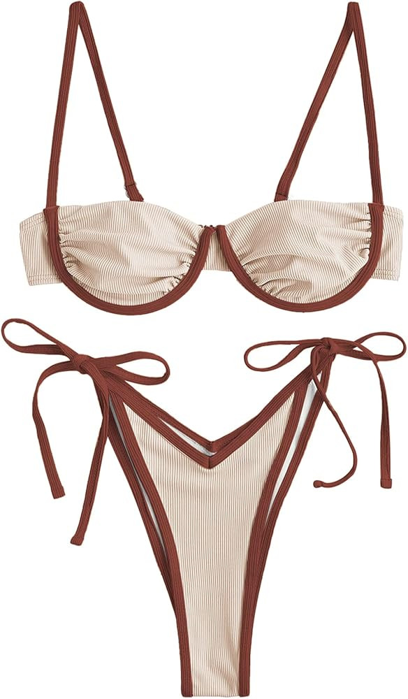 ZAFUL Women's Underwire Bikini Floral High Cut Bikini Set V-Wired Two Piece Swimsuit Bathing Suit | Amazon (US)