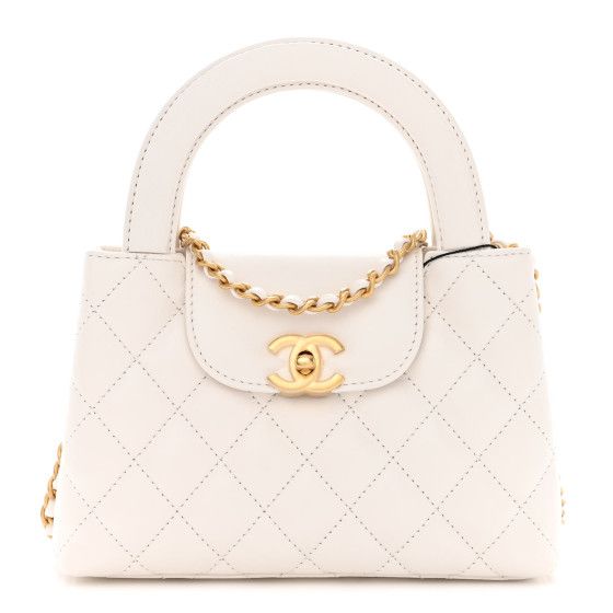 Chanel: All/Bags/CHANEL Shiny Aged Calfskin Quilted Nano Kelly Shopper White | FASHIONPHILE (US)