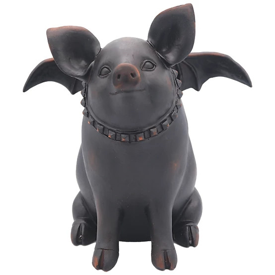 Red Shed  7.6 in. Pig with Bat Wings Halloween Statue, Black | Tractor Supply
