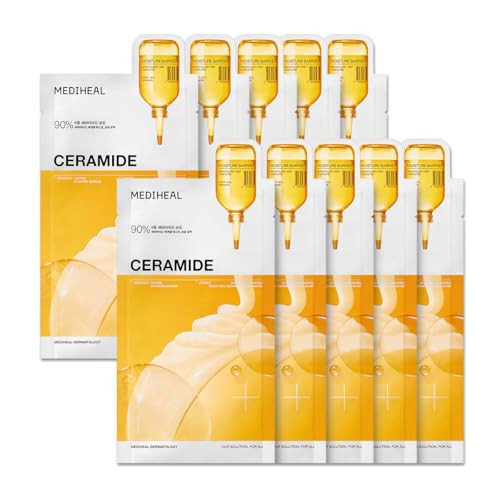 Mediheal Ceramide Essential Sheet Mask Moisture Barrier 10 pcs. 90% Ceramide & 4X Ceramide Liposome Technology for intense hydration and strengthening the barrier. Vegan formula. | Amazon (US)