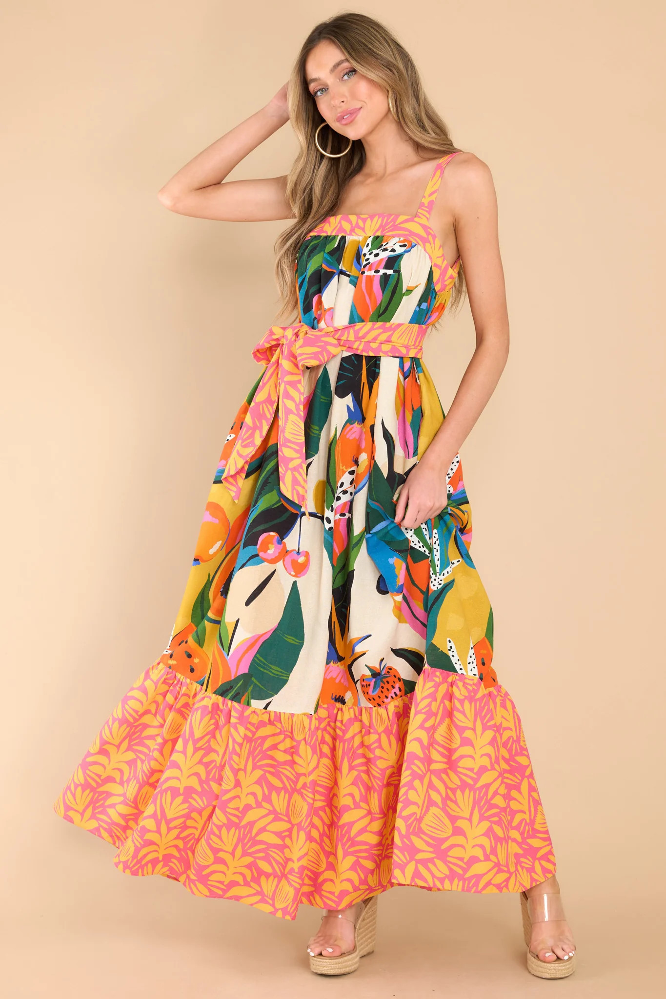 Sensational Flair Ivory Multi Print Maxi Dress | Red Dress 