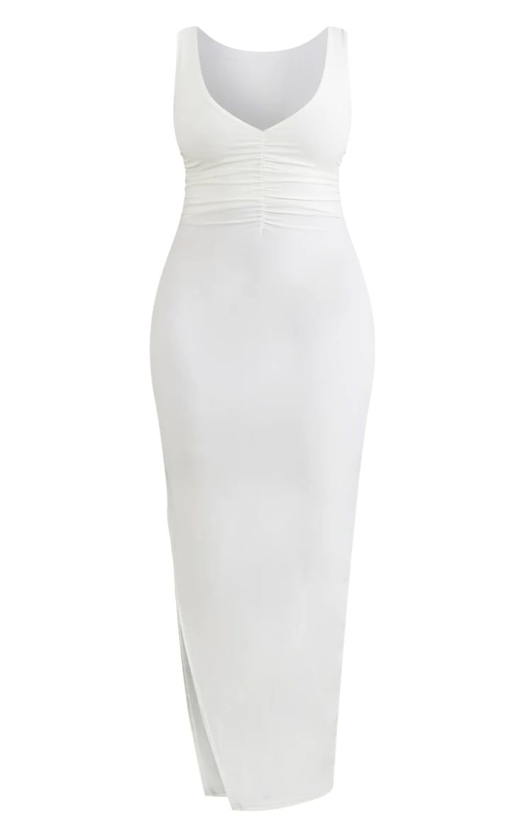 Shape Cream Sleeveless Ruched Bust Slinky Midaxi Dress | PrettyLittleThing UK