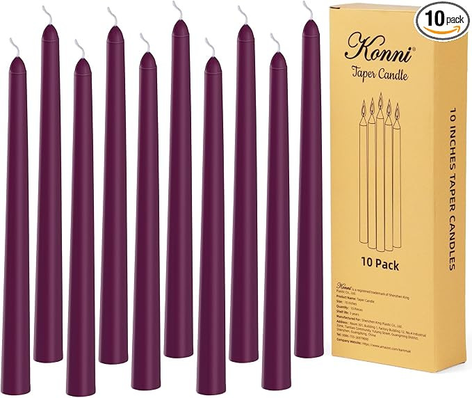 KONNI 0.87×10 Inch Purple Taper Candles, Unscented and Smokeless Tall Candlesticks, 10 Pack Tape... | Amazon (US)