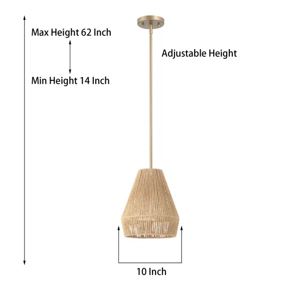 Buikema 1 - Light Kitchen Single Steel Dimmable Woven Rattan Pendant UL Certified | Wayfair North America
