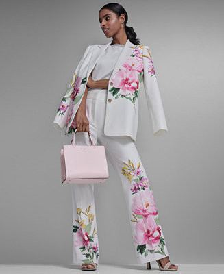 KARL LAGERFELD PARIS Women's Mid-Rise Placed Floral Print Pants, Regular & Petite - Macy's | Macy's