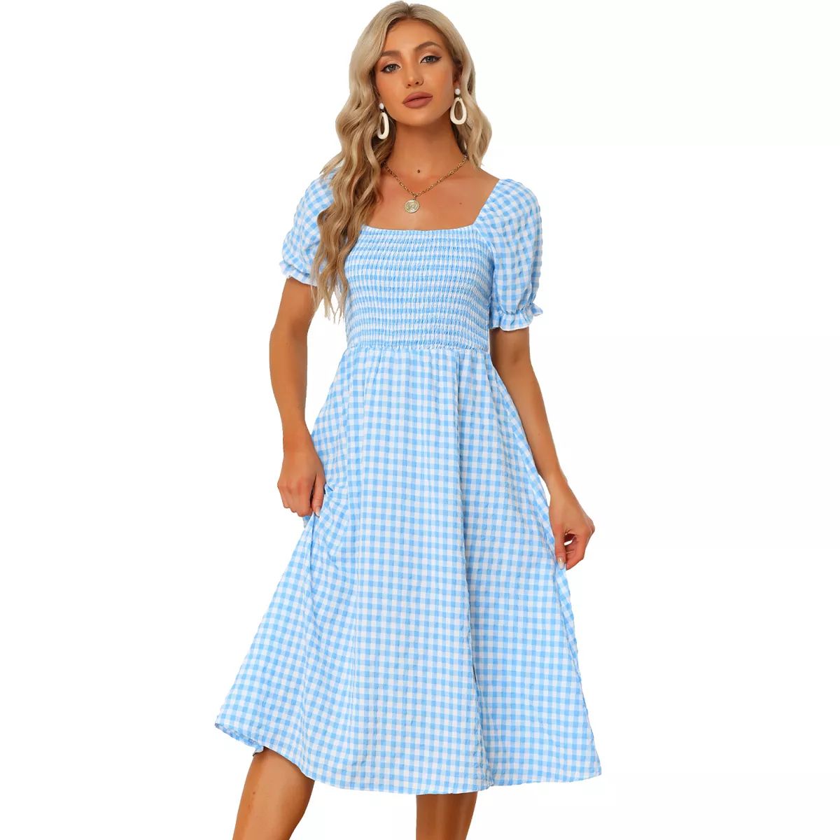 Smocked Dress for Women's Puff Sleeve Square Neck Gingham Dresses | Kohl's