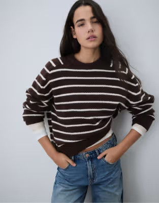 Stradivarius Basic soft knit sweater in brown | ASOS (Global)