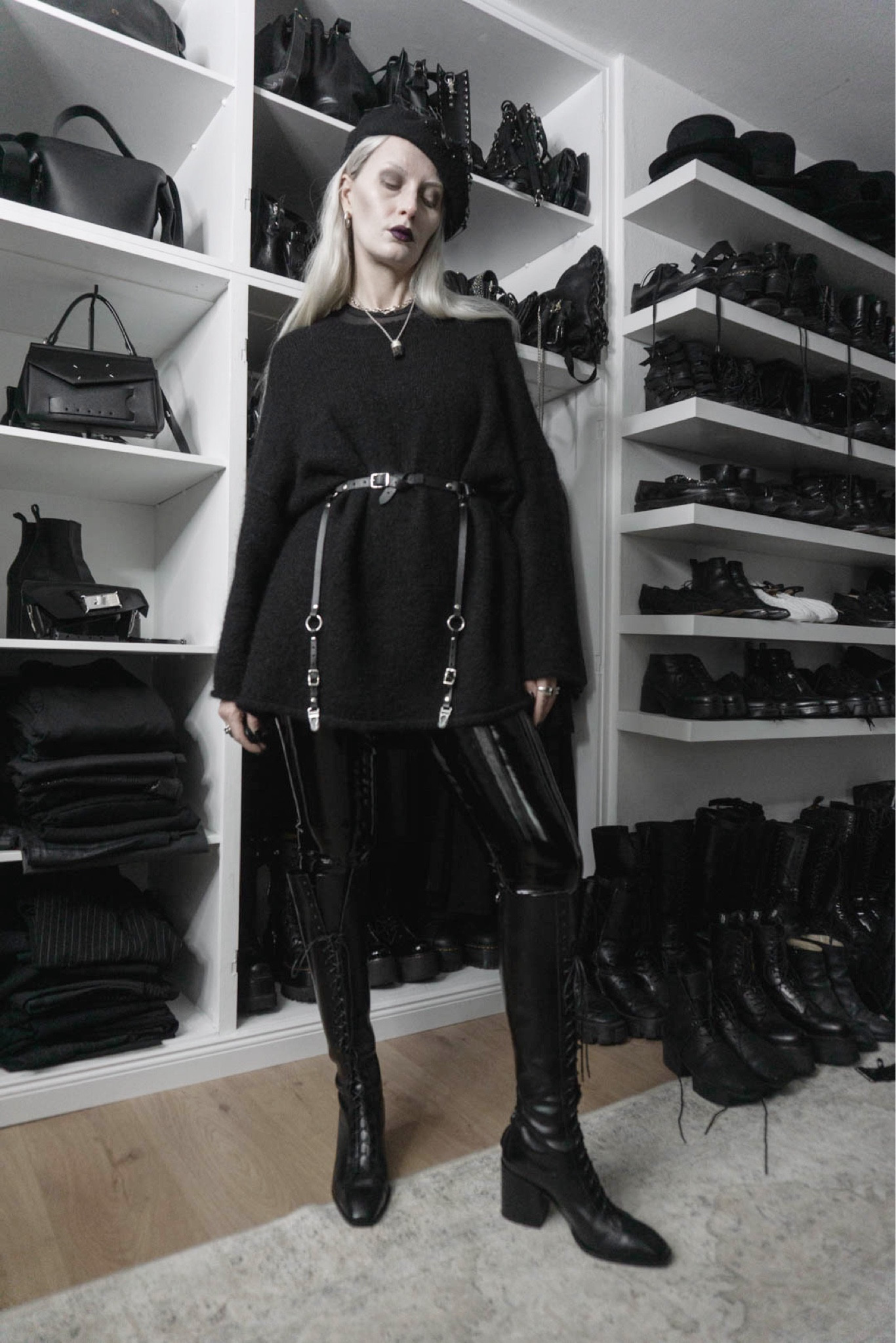 Oversized knit with vinyl pants ☠️