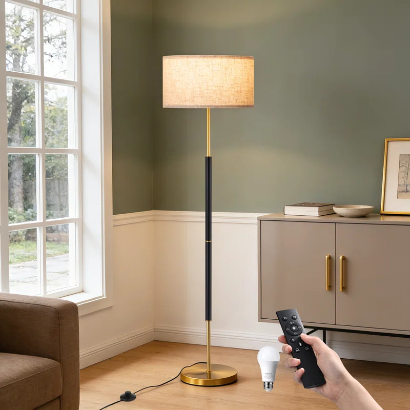 65" Traditional Dimmable Floor Lamp with Drum Shade, Remote, and Bulb Included | Wayfair North America