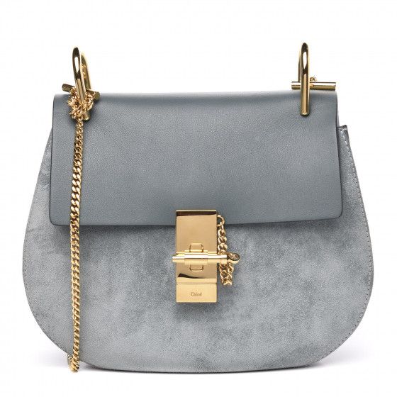 CHLOE Suede Smooth Calfskin Mini Drew Shoulder Bag Cloudy Blue | Fashionphile