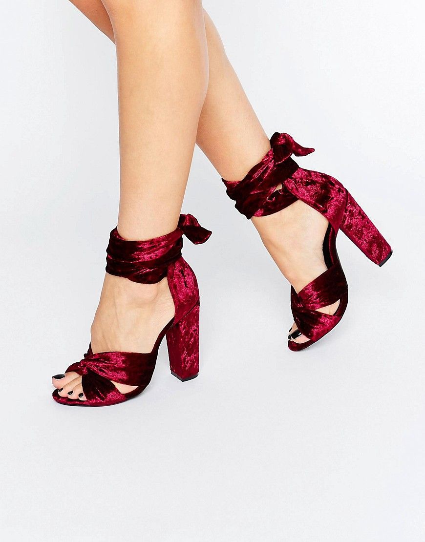 Missguided Velvet Tie Block Heeled Sandals - Red | ASOS US