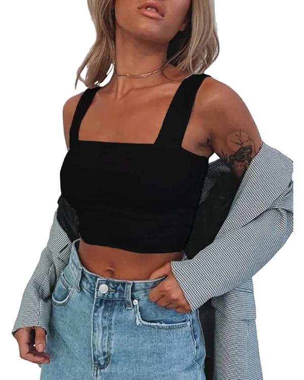 Abardsion Women's Sexy Sleeveless Skinny Basic Strappy Crop Tank Tops | Amazon (US)