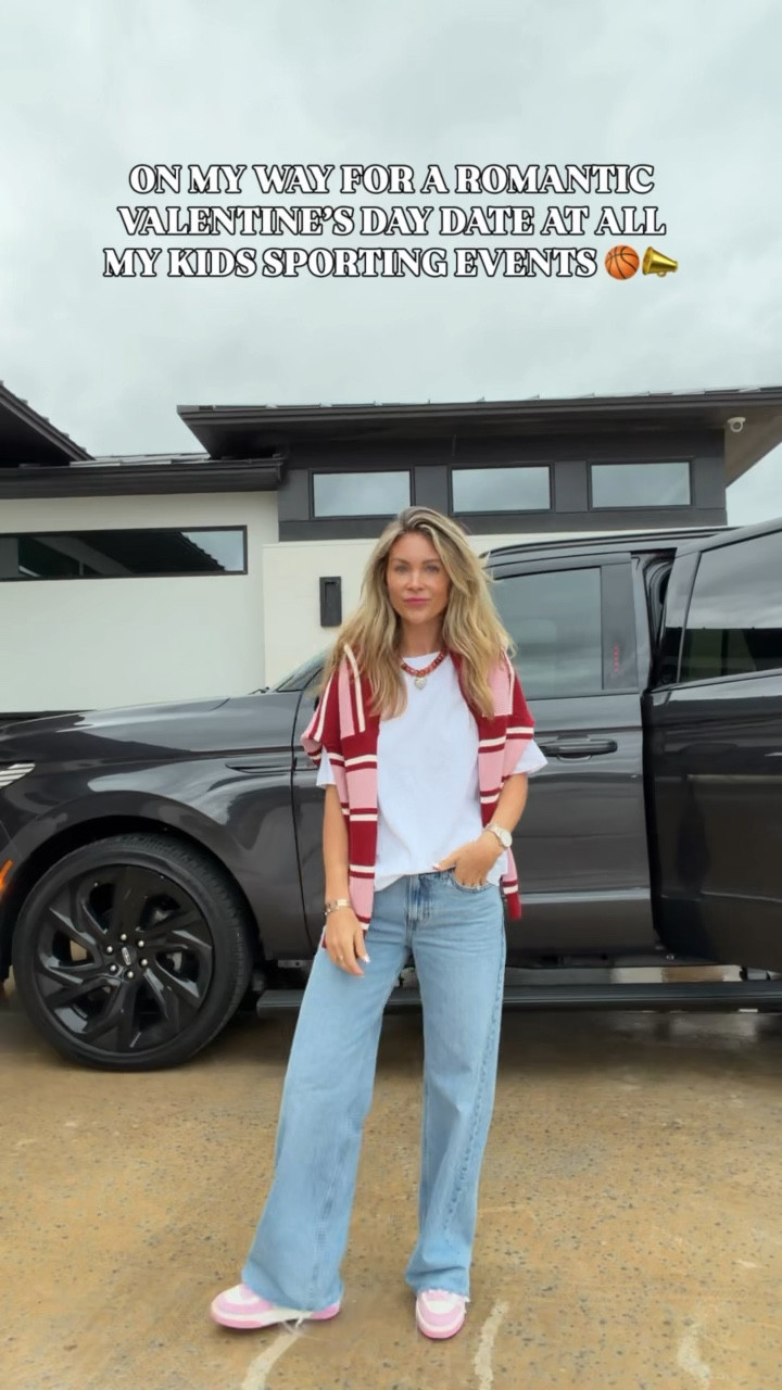 Today’s Valentine’s Day outfit to go to kids sporting events! ❤️ 💕 
Aritzia white tee size small 
Chanel purse 
Abercrombie pullover size small 
Nike sneakers 
Hydrojug use code ASHLEE
Amazon necklace 

🔍: ootd, casual style, Valentine’s Day outfit, Aritzia white tee, Abercrombie jeans, Amazon heart necklace, Nike sneakers, Chanel purse, Abercrombie pullover, petite style, moms over 40 style, Texas content creator 

#LTKValentine #LTKootd #LTKmomlife