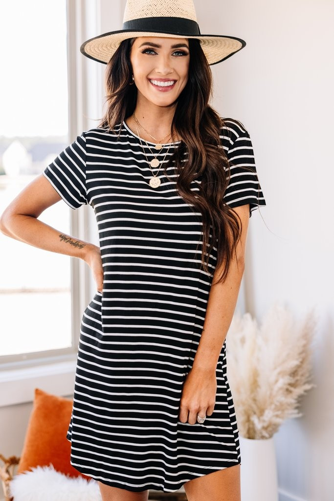 Listen To Me Black Striped T-shirt Dress | The Mint Julep Boutique