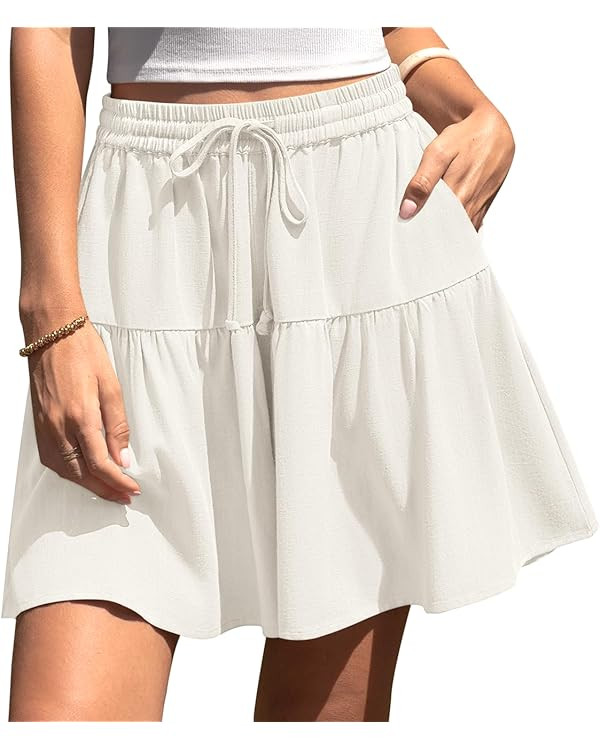 TARSE Womens Linen Skirt Pants Wide Leg Flowy Shorts Drawstring Loose Fit Summer Casual Lightweig... | Amazon (US)