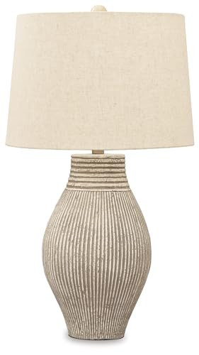 Signature Design by Ashley Layal Casual 29" Textured Paper Composite Carved Base Single Table Lamp, Beige | Amazon (US)