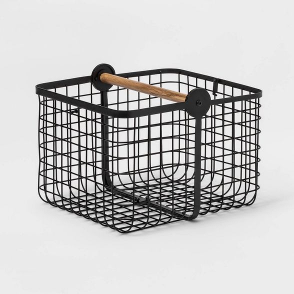 Metal 2-in-1 Wire Basket with Wood Handle Black - Brightroom™ | Target