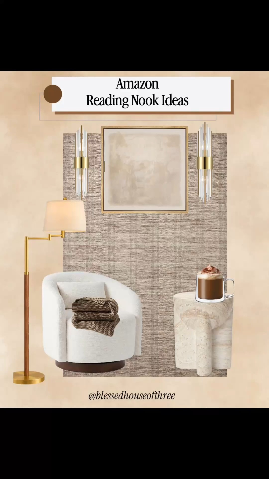 Three cozy Amazon reading nook ideas that make an empty corner feel so much more inviting. 

I pulled together three neutral reading nook looks with cozy accent chairs, area rugs, side tables, floor lamps, wall lighting, artwork and soft throws — all with that warm, elevated look I love. Each one would be so pretty for creating a little reading corner in a living room, bedroom, office or any awkward empty corner that needs some purpose.

I especially love how the warm neutrals, mixed textures, brass lighting and cozy seating make these feel collected and expensive without needing a huge space. Whether you love modern organic home decor, transitional style or a cozy neutral aesthetic, there are pieces in each look that are easy to mix into your own home.

Which reading nook are you choosing — 1, 2 or 3? 🤎

#LTKSaleAlert #LTKHome #LTKSeasonal