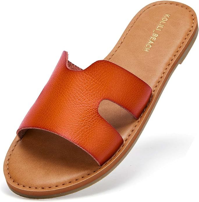 Amazon.com | KOLILI Flat Sandals for Women Comfort Beach Slide Sandals Cute Fashion Sandals Summe... | Amazon (US)