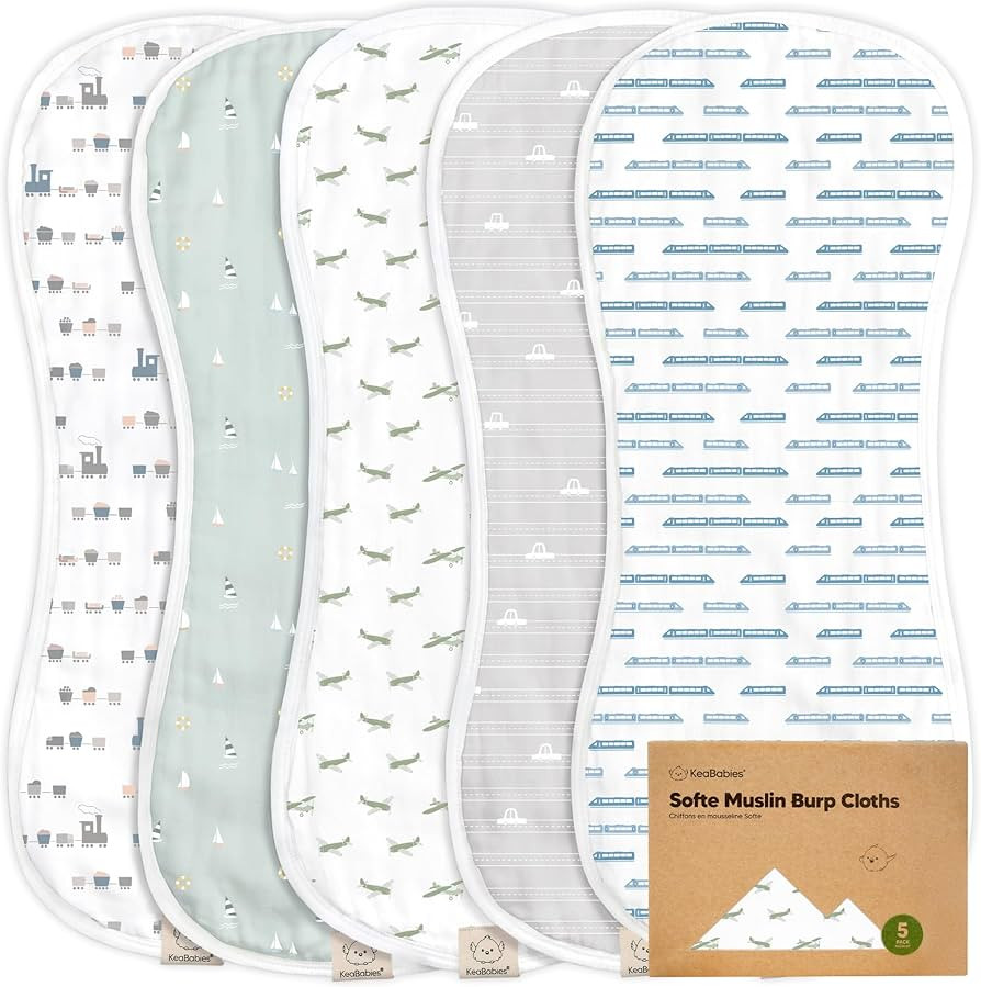 5-Pack Muslin Burp Cloths Baby Boy, Girl, Soft Absorbent Rags (Vessels) | Amazon (US)