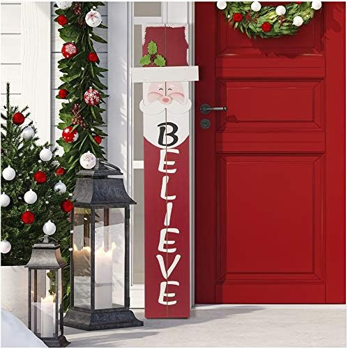 Amazon.com: Glitzhome 42.00"H Christmas Wooden Welcome Sign Santa Porch Sign - BELIEVE Hanging Si... | Amazon (US)