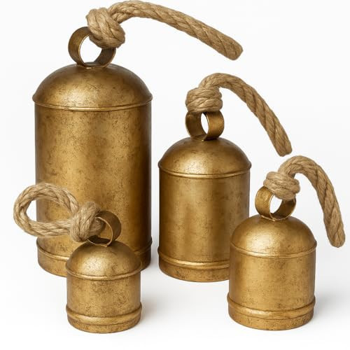 Golden Cowbells for Christmas Decoration Set of 4 – Rustic Farmhouse Decoration, Christmas Holiday Ornaments, Vintage Wedding Party Favors, Country Rustic Metal Harmony Bells for Home & Garden Decor | Amazon (US)
