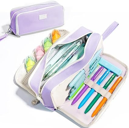 Four Candies Puple Pencil Case 3 Compartment Pouch, Large Pencil Case for School, Girls, Teen Boy... | Amazon (US)