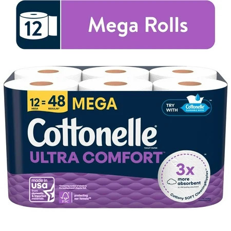Cottonelle Ultra Comfort Toilet Paper, Soft Toilet Tissue, 12 Mega Rolls | Walmart (US)