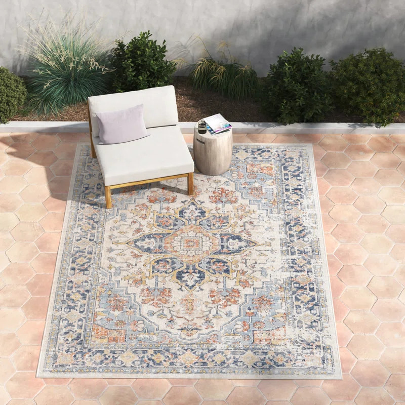 Robert Navy/Brick Red/Cream Indoor/Outdoor Rug | Wayfair North America