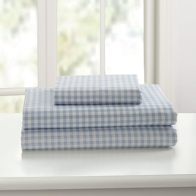 Laurel & Mayfair 250tc 100% Cotton Gingham Checkered Print Sheet Set, Queen, Blue | Amazon (US)