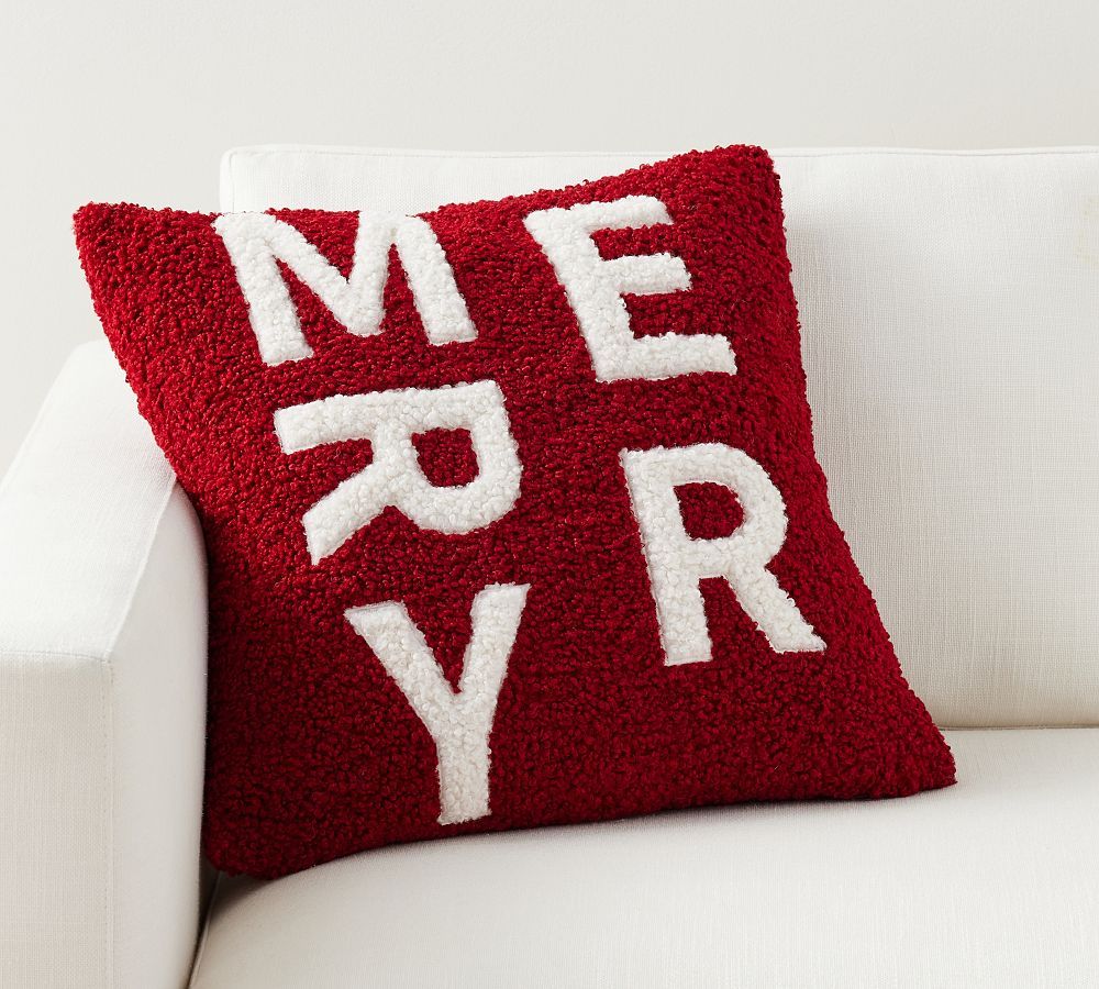 Merry Teddy Applique Pillow | Pottery Barn (US)