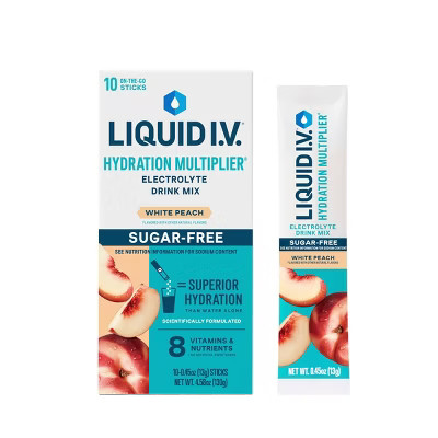 Liquid I.V. Sugar Free Hydration Multiplier Vegan Powder Electrolyte Supplements - White Peach - ... | Target